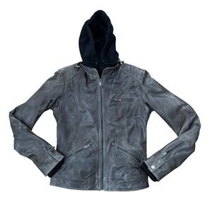 Bod & christensen gray leather roxanne hooded jacket small‎ detachable biker S